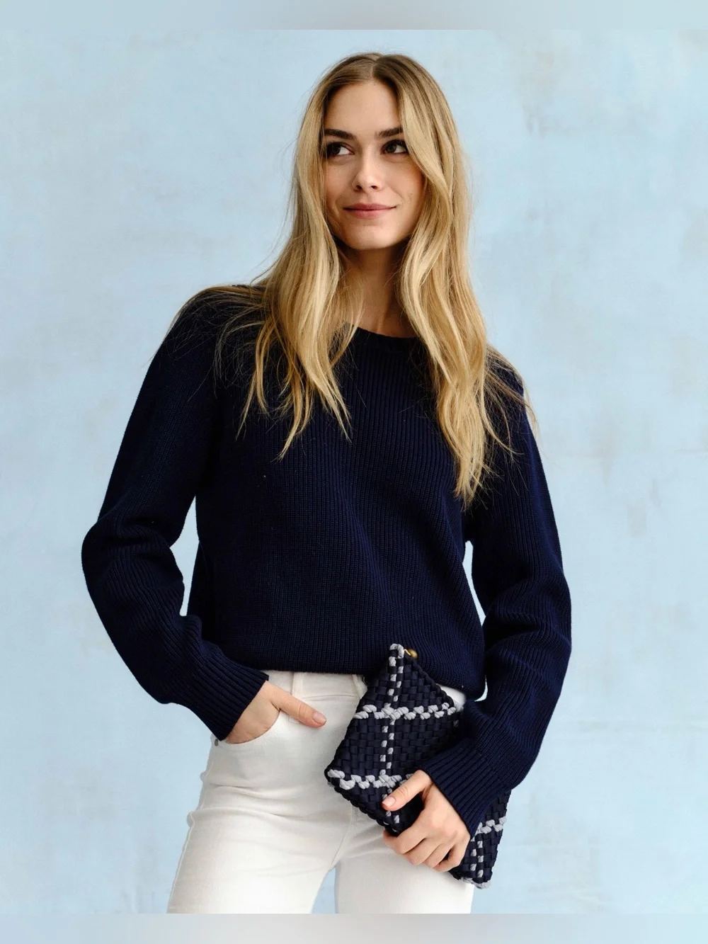 NWT Cartolina x NAGHEDI Salina Rope Pouch in Navy/Light Blue